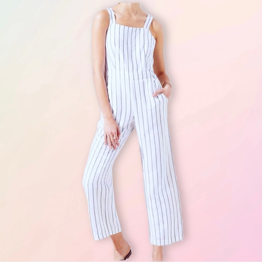 Ann Taylor LOFT, Linen Pinstripe Wide Leg Jumpsuit